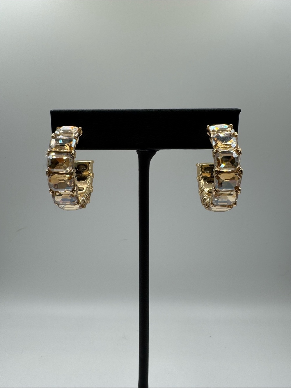 Gold-Tone Emerald-Cut Crystal Hoop Earrings